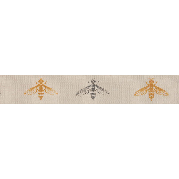 Bowtique Bee Print Natural Cotton Ribbon. 15mm x 5m Roll. Black‚ Gold ...